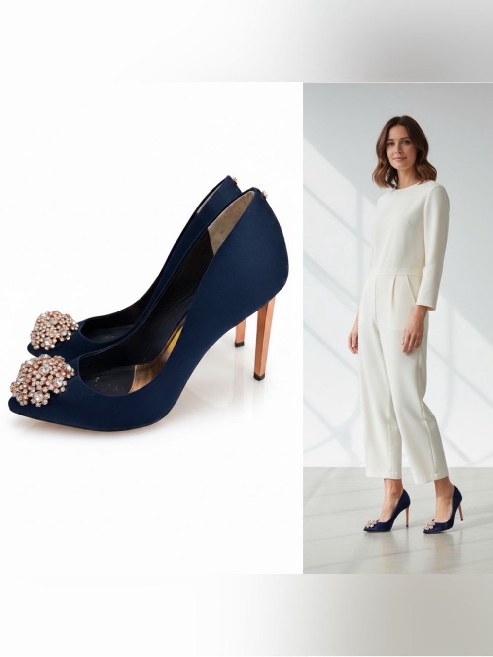 Ted Baker Peetch formal navy blue embellished stiletto high heel shoe EU 39